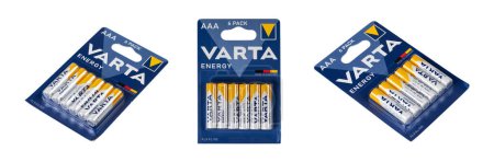 Photo for Dnipro, Ukraine, May 15, 2023: Varta batteries pack. Varta energy alkaline AAA batteries - Royalty Free Image