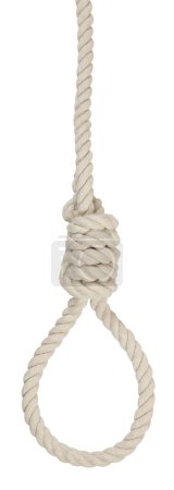Photo for Rope noose for hangman, suicide made of natural fiber rope isolate on white background. Hemp rope noose for homicide or commit suicide concept. Hang rope knot for gallows and Hang mans real - Royalty Free Image
