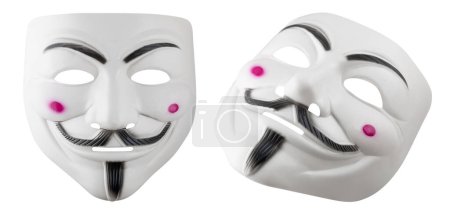 Foto de Dnipro. Ucrania 30 de enero 2024: Ordenador máscara hacker anónimo aislado sobre fondo blanco. - Imagen libre de derechos