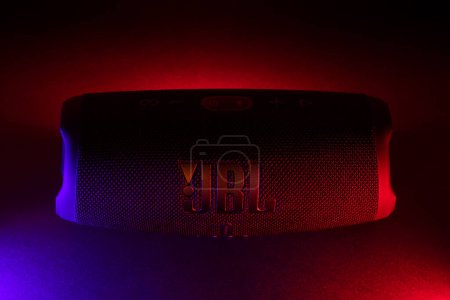 Dnipro Ukraine. 17 november 2023: A portable JBL Charge 5 sound system that can be connected via Bluetooth and is easy to carry around and has good sound.