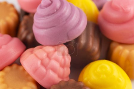 Photo for Assorted gummy jelly candies. Jelly sweets. meringue and cupcake. - Royalty Free Image