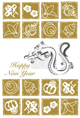 Photo for New Year's card with a dragon drawn with a brush - Royalty Free Image