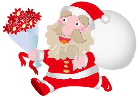 Photo for Santa Claus running with a bouquet - Royalty Free Image