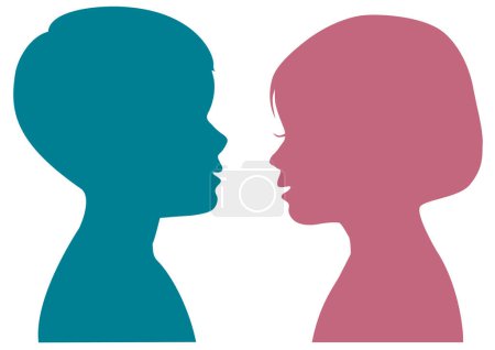 Téléchargez les photos : Profil silhouette d'un garçon et fille face à l'autre - en image libre de droit