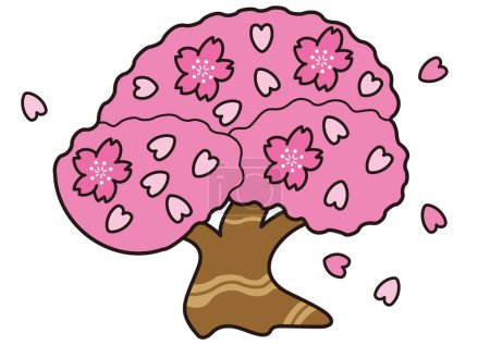 Téléchargez les illustrations : Un cerisier en pleine floraison, simplement conçu et dessiné - en licence libre de droit