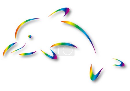 Foto de Un delfín diseñado en colores arcoíris para saltar - Imagen libre de derechos
