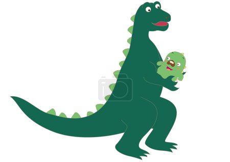 Téléchargez les photos : Dinosaure imaginaire tenant un bébé - en image libre de droit