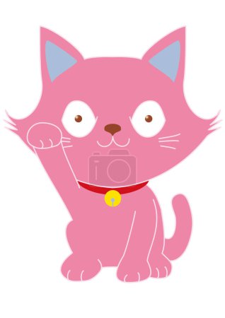 Photo for A pink cat with a beckoning cat gesture - Royalty Free Image