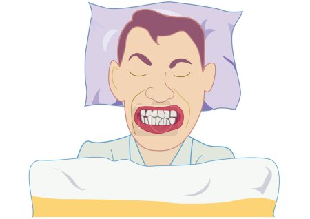 Ilustración de Hombre rechinando los dientes mientras duerme - Imagen libre de derechos