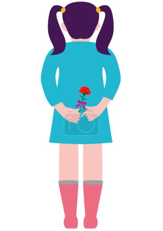 Photo for Rear view of a girl holding a carnation as a gift for Mother's Day - Royalty Free Image