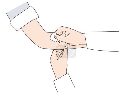 Illustration for Disinfect the patient's arm before giving the injection - Royalty Free Image