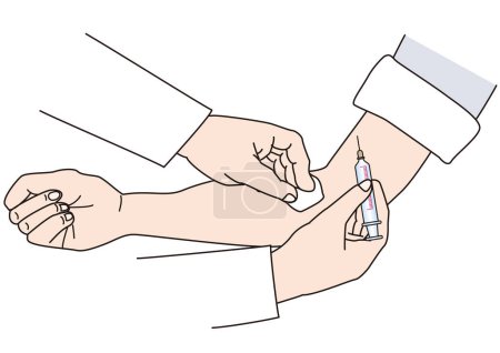 Illustration for Doctor disinfecting patient's arm and about to give injection - Royalty Free Image