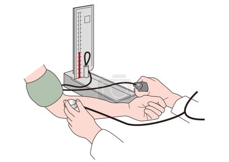 Téléchargez les illustrations : Médecin mesurant la pression artérielle à l'aide d'un instrument - en licence libre de droit