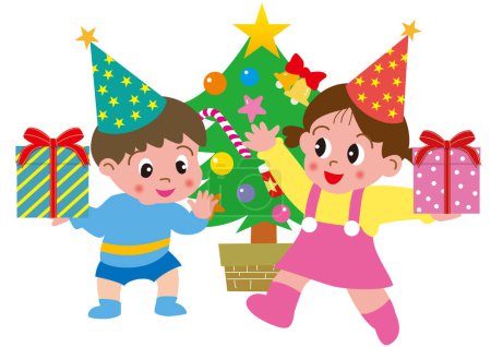 Illustration for Children happy with Christmas presents - Royalty Free Image