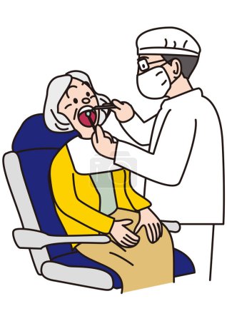 Old woman receiving treatment by a dentist