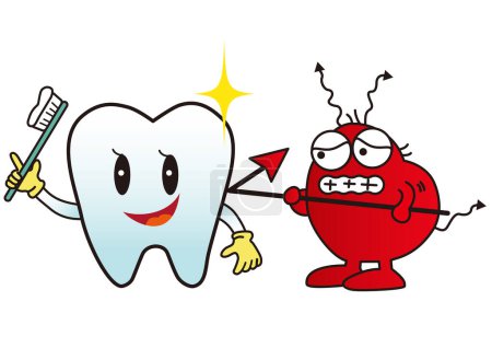 Téléchargez les illustrations : Caractère des bactéries de carie dentaire qui n'attaquent pas les dents saines parce qu'elles sont brossées. - en licence libre de droit
