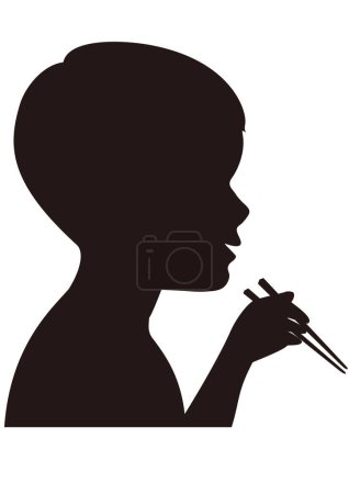 Téléchargez les photos : Silhouette latérale du haut du corps d'un garçon mangeant avec des baguettes - en image libre de droit