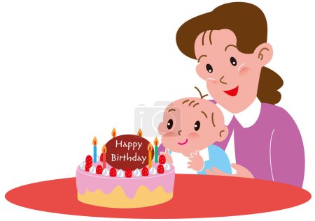 Mutter feiert Babygeburtstag mit Geburtstagstorte