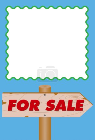 Eine Postkarte, die mit einem Wegweiser in Form eines Wegweisers einen Verkauf ankündigt