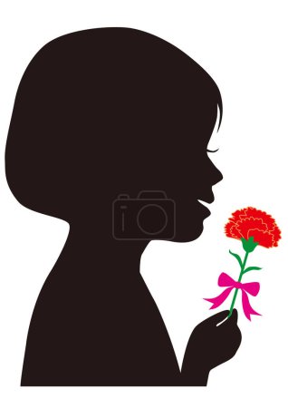 Silhouette eines Mädchens mit einer Nelke zum Muttertag