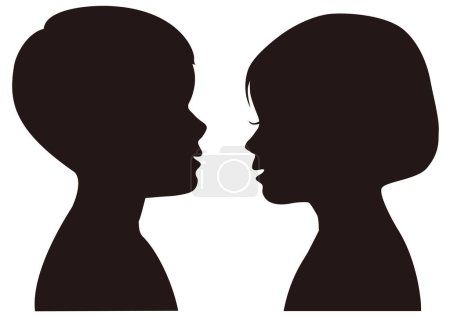 Illustration for Upper body silhouette of a boy and a girl facing each other - Royalty Free Image