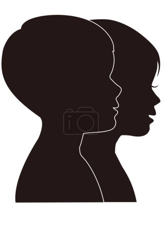 Illustration for Side profile silhouettes of boys and girls lined up - Royalty Free Image