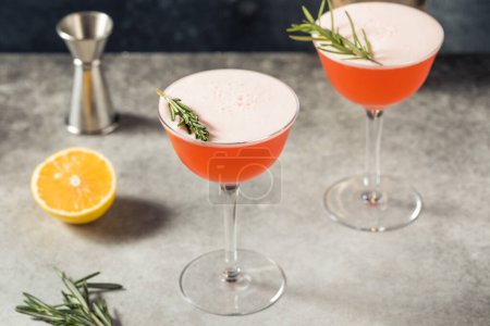 Téléchargez les photos : Cocktail aigre-frais d'hiver Boozy avec romarin et citron - en image libre de droit