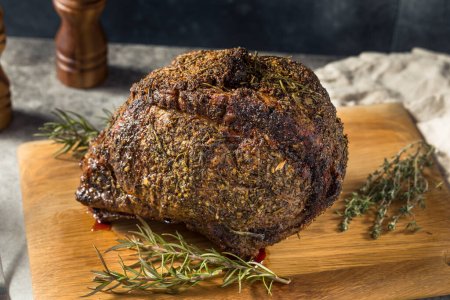 Photo for Homemade Standing Prime Rib Beef Roast with Horseradish Sauce and Potatoes - Royalty Free Image