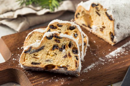Homemade Christmas Stollen Bread with Dried Fruit and Powdered Sugar