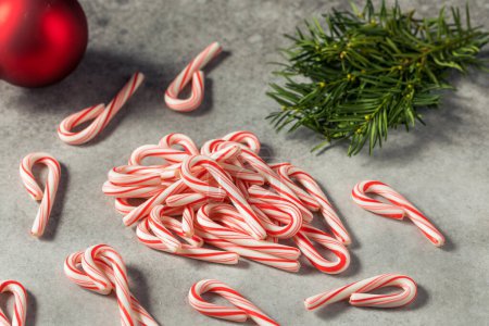 Foto de Mini bastones de caramelo de menta roja y blanca para Navidad - Imagen libre de derechos