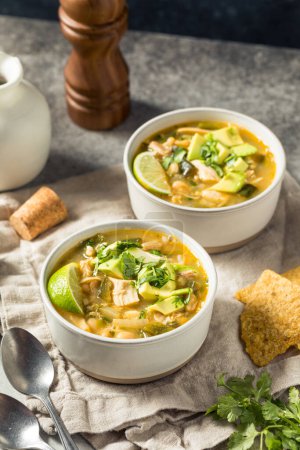 Photo for Homemade White Chicken Chili con Carne with Tortilla Chips - Royalty Free Image