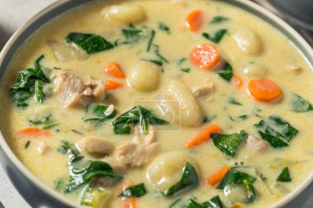 Photo for Homemade Creamy Chicken Gnocchi Soup with Carrots and Spinach - Royalty Free Image