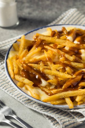 Photo for Homemade Canadian Poutine Gravy French Fries with Cheese Curds - Royalty Free Image
