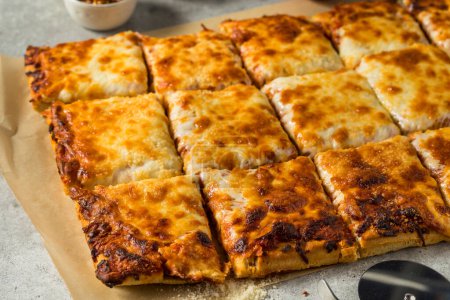 Photo for Homemade Grandma Cheese Pizza Pie with Tomato Sauce - Royalty Free Image