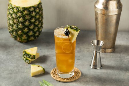 Boozy Refreshing Rum Bahama Mama Cocktail with Pineapple and Coconut