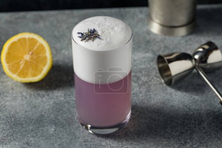 Téléchargez les photos : Boozy Purple Lavender Gin Fizz Cocktail with Lemon and Soda Water - en image libre de droit
