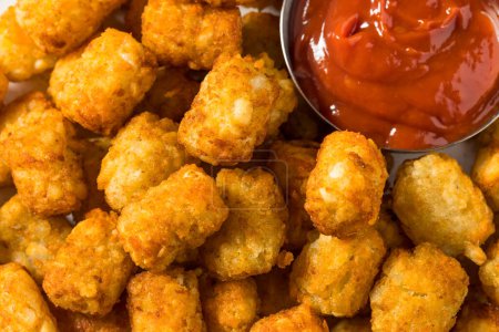 Photo for Homemade Baked Tater Tots Potatoes with Ketchup - Royalty Free Image