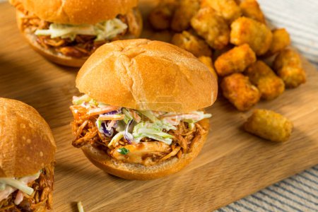 Photo for Homemade Barbecue Pulled Chicken Sliders with Coleslaw - Royalty Free Image