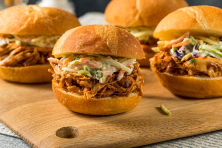 Photo for Homemade Barbecue Pulled Chicken Sliders with Coleslaw - Royalty Free Image