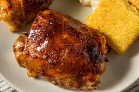 Photo for Homemade Healthy BBQ Chicken Thighs with Barbecue Sauce - Royalty Free Image