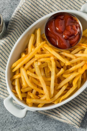 Téléchargez les photos : Homemade Golden French Fries with Tomato Ketchup and Salt - en image libre de droit