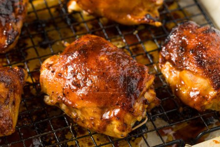 Photo for Homemade Healthy BBQ Chicken Thighs with Barbecue Sauce - Royalty Free Image