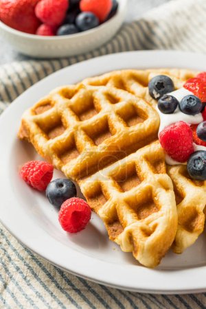 Photo for Homemade Croissant Waffle Croffles with Berries and Cream - Royalty Free Image