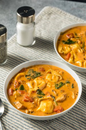 Téléchargez les photos : Homemade Creamy Tortellini The Soup with Chicken and Tomato - en image libre de droit