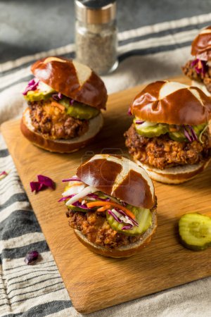 Photo for Fried Chicken Sandwich Sliders with PIckles and Coleslaw - Royalty Free Image