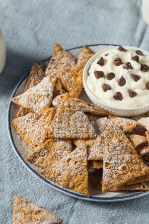 Photo for Homemade Cannoli Chips with Ricotta Dip and Chocolate Chips - Royalty Free Image
