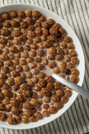 Photo for Healthy Sweet Chocolate Puff Cereal with Milk - Royalty Free Image