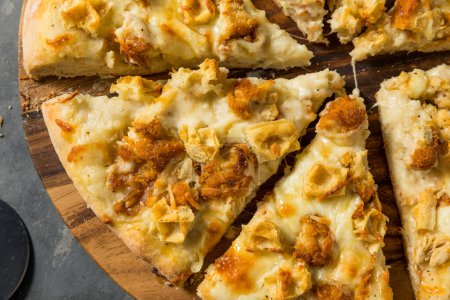 Photo for Gourmet Chicken and Waffle Pizza with Syrup and Cheese - Royalty Free Image