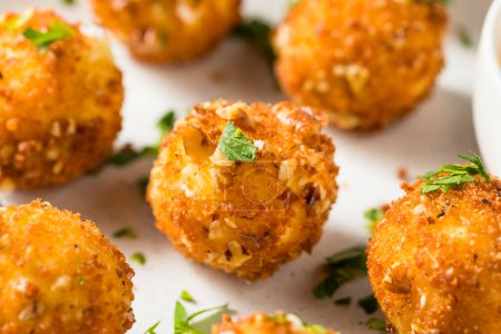 Photo for Deep Fried Goat Cheese Balls Appetizer with Dipping Sauce - Royalty Free Image