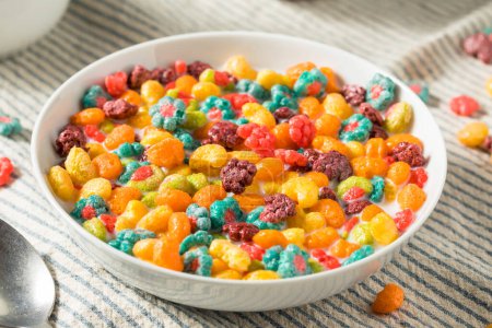 Photo for Sweet Fruity Breakfast Cereal with Whole Milk - Royalty Free Image